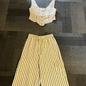 Striped Cream and Black Women's Two Piece Set